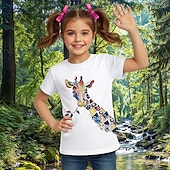 cheap Girl's 3D Animals-Girls' 3D Graphic Animal Giraffe T shirt Tee Short Sleeve 3D Print Spring Active Cute Kids 5-12 Years Daily School Regular Fit