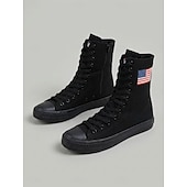  Witte, patriottische canvas sneakers voor dames met hoge schacht – veterschoenen met Amerikaanse vlag voor Onafhankelijkheidsdag en parades &casual streetwear