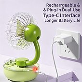 ieftine Lumini și felinare de camping-Ventilator de birou retro nou 2026, mini ventilator de birou portabil reîncărcabil cu lumină LED încorporată, mod dual: reîncărcabil USB &amp;Reglare multi-unghi, cu 3 viteze, prin conectare, pentru