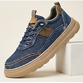 economico Scarpe Casual con Lacci-Sneakers casual da uomo in denim blu, stringate, leggere e comode, scarpe basse alla moda per tutti i giorni, viaggi, uscite del fine settimana e stile smart casual.