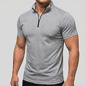 baratos Polo Clássico Masculino-Men's Polo Shirts Zip Polo Casual Daily Quarter Zip Short Sleeve Fashion Basic Plain Lightweight Quarter Zip Summer Spring Blue White Pink Dark Green Purple Orange Polo Shirts