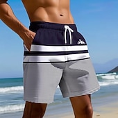 cheap Geometric Print-Men's Striped Mountain Swim Trunks Bathing Suits Swim Shorts Board Shorts Mid Waist Casual Casual Beach Vacation Wear Side Pockets Mesh Lining Elastic Drawstring Waist Designer Clothing Apparel