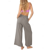 abordables pierna ancha y cintura alta-Mujer Algodón Perneras anchas Moda Ropa de calle Casual Longitud total Alta cintura Plano Bolsillo Cintura elástica Confortable Comodidad Suave Elástico Exterior Vacaciones Calle Azul Piscina