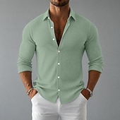 abordables Camisas informales elegantes para hombre-Hombre Camisa Camisa casual Camisa de Pana Abotonar la camisa Negro Blanco Azul Marino Morado Verde Trébol Manga Larga Plano Cuello Camisero Cuello Italiano Casual Diario Ropa Elegante Moda Casual