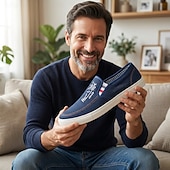 cheap Slip-On Casual Shoes-Men's Blue Slip-On Canvas Loafers – Lightweight Breathable Comfort Shoes, Minimalist Casual Walking Flats for Travel, College, Outdoor and Everyday Wear