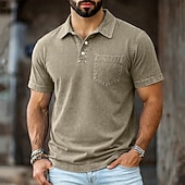 cheap Men's Classic Polo-SoftFade™ Men's Polo Shirts 100% Cotton Acid Wash Shirt Casual Holiday Lapel Short Sleeve Fashion Basic Plain Vintage Plain Summer Spring Regular Fit Dark Brown Black Light Green Pink Navy Blue