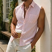 economico Camicie casual eleganti da uomo-Per uomo Camicia Camicia casual Camicia di Seersucker Camicia con Bottoni Blu Nero Bianco Rosa Viola Senza Maniche Semplice Colletto a Camicia Casuale Quotidiano Tasca Frontale Abbigliamento Elegante