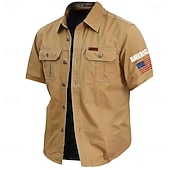 abordables camisas occidentales de los hombres-Hombre 4 de julio, 250 aniversario de Estados Unidos Bandera estadounidense Camisa de trabajo de algodón camisa occidental Camisa cargo Manga Corta ejército militar Patriótico Casual Para trabajo