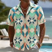 abordables Chemise vintage-Homme Géométrique Rhombe Chemise Chemise d'été Chemise Boutonnée Manche Courte ancien Quotidien Vacances à la Plage Été Printemps Col Rabattu Impression 3D Chemises boutonnées Bleu Jaune Rouge Orange