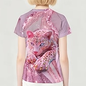 お買い得  女の子の3D動物-女の子 3D グラフィック レオパード Tシャツ Ｔシャツ 半袖 3Dプリント 夏 春 スポーツ ファッション ストリートファッション 子供 5〜12年 クルーネック カジュアル 日常 アウトドア レギュラー