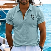  Homme Polo Polo en seersucker Ice Silk Occasionnel Travail Revers Manche Courte Basique Moderne Uni Texturé Jacquard Boutons Été Bleu Noir Blanche Gris Polo