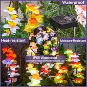 abordables Éclairages pour allées-Lot de 2 nouveaux poteaux solaires pour narcisses, émettant une lumière chaude avec un effet de dégradé de couleurs sur les pétales. Idéal pour décorer un jardin, une cour ou une pelouse.