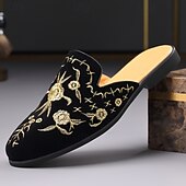 Недорогие Мужские клоги и мюли-Мужские черные мюли-лоферы с вышивкой, туфли без шнурков, роскошная, эффектная обувь для стильных мужчин, свадеб, банкетов, вечеринок, выпускных и вечерних мероприятий.