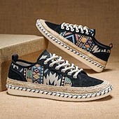 preiswerte Lässige Schnürschuhe-Espadrilles aus Canvas für Herren im Ethno-Stil mit Schnürung – atmungsaktive, leichte Freizeitschuhe im Boho-Tribal-Look für Sommer, Strand, Reisen und Streetwear