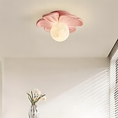 ieftine Montaj Plafon-Lampă de tavan semi-încastrată, corp de iluminat modern pentru hol, cu floare verde din rășină, bec inclus, lumini 3D cu lună pentru insulă de bucătărie, dormitor, living, verandă, coridor