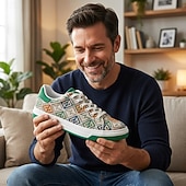 preiswerte Lässige Sneakers-Bedruckte Herren-Sneaker aus Canvas mit Schnürung, lässige Retro-Sneaker mit niedrigem Schaft für Streetwear, Musikfestivals, Reisen und den Alltag