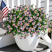 baratos Flor artificial-12 ramos de flores artificiais patrióticas com folhas de eucalipto, decoração vermelha, branca e azul para o 250º aniversário dos EUA, Dia da Memória e Dia dos Veteranos.