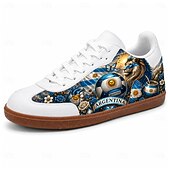 abordables Zapatos de Fútbol para Hombres-Men's Blue Lion Soccer Print Low Top Sneakers Lace-Up Casual Football Fan Shoes Lightweight Gum Sole Fashion Trainers for Men Matches Fan Parties Sports Events and Daily Wear
