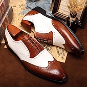 cheap Classic Dress Shoes-Men's Two-Tone Wingtip Oxford Dress Shoes, Brown &amp; White Brogue Leather Formal Shoes for Business Men, Wedding, Party, Banquet and Office Wear