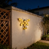 cheap Outdoor Wall Lights-Metal Bee Outdoor Wall Decor with LED Solar Lights, Outdoor Fence Wall Art Decor, Gift for Mom Grandma Women Birthday Gardening, Hanging Decoration for Garden Patio Porch Yard