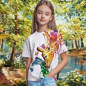 cheap Girl's 3D Animals-Girls' 3D Graphic Animal Giraffe T shirt Tee Short Sleeve 3D Print Spring Active Cute Kids 5-12 Years Daily School Regular Fit