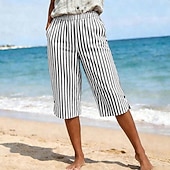economico Pantaloncini Bermuda-Per donna Pantaloni capri Vacanza Essenziale Lunghezza al polpaccio Vita Alta Grafico A righe A strisce Confortevole Traspirante Inelastico Vacanza Formale Abbigliamento quotidiano Blu Nero Rosa Verde