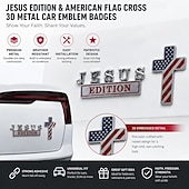 billiga U.S. 250-årsjubileum-2-pack välsignad Jesus-utgåva korsemblem metallmärke, kristen tro bilemblemklistermärke, krom 3D-bildekal för lastbil SUV motorcykel, religiöst korsemblem exteriöra tillbehör present till män kvinnor