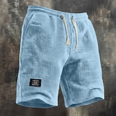 cheap Casual Shorts-Men's Waffle Shorts Summer Shorts Beach Shorts Casual Shorts Drawstring Elastic Waist Solid Color Comfort Knee Length Daily Outdoor Streetwear Vacation Fashion Black White Micro-elastic