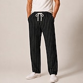 preiswerte Klassiker-Herren-Leinenhose mit Streifen, elastischem Bund und Kordelzug