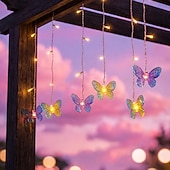 abordables Lampes d’extérieur solaires-Guirlande lumineuse solaire d'extérieur étanche, 10 m, 40 gouttes, motif papillon, avec télécommande, idéale pour décorer balcon, terrasse, jardin, mariage, Noël, chambre, fête d'été (200 LED).