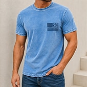  4 luglio 2026 250° Per uomo Bandiera Americana Camicia lavata con acido Maglietta pesante Manica Corta maglietta DTG Girocollo Camicia Patriotico Streetwear Ferie Blu Nero Rosa Primavera & Estate