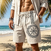 economico Vacanza-Per uomo Shorts Shorts di Lino Pantaloncini Estivi Shorts da Spiaggia Coulisse Elastico in vita Stampato Geometrico Comodità Traspirante Lunghezza al ginocchio Quotidiano All'aperto Ferie Vacanza Moda