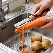 baratos Utensílios para cozinhar e guardar Fruta &amp; Vegetais-Conjunto de 2 descascadores e abridores de garrafa multifuncionais em aço inoxidável, utensílio de cozinha 2 em 1, descascador resistente para frutas e legumes como batatas, cenouras, pepinos e maçãs,