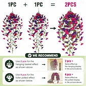 cheap Artificial Flower-2PCS UV Resistant Artificial Morning Glory Hanging Flowers, Vibrant Purple and Red-Purple Plastic Faux Flowers for Porch, Garden, Wedding and Outdoor Decor, Weatherproof and Realistic Floral Decoration