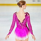 abordables Robes de Patinage Artistique-Robe de patinage artistique Femmes Fille Patinage Robe Tenues Violet Blanche Jaune Patchwork Spandex Maille Dentelle Haute Élasticité Compétition Tenue de Patinage cristal pailleté manche longue