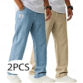 economico Classico-Per uomo Pantaloni di Lino Pantaloni Pantaloni Estivi Pantaloni Larghi Coulisse Elastico in vita Gamba Dritta Semplice Leggero Traspirante Lunghezza intera Casuale Quotidiano All'aperto Vacanza Moda