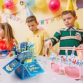  3D-Pop-up-Geburtstagskarte für Männer und Jungen, blau-goldene Feuerwerks-Geburtstagskarte in einer Schachtel, einzigartige Pop-up-Grußkarte mit Luftballons und Kuchen, Geburtstagsgeschenk für ihn,