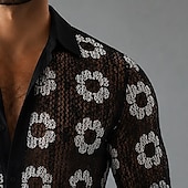 billiga Smart Casual skjortor för män-Herr Skjorta Casual skjorta Knapp upp skjorta Jacquardskjorta Svart Kortärmad Slät Tröjkrage Ledigt Dagligen Hål Kläder Elegant Mode Ledigt