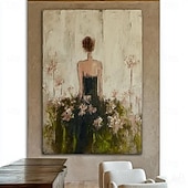 cheap Abstract Paintings-Handmade Oil Painting Canvas Wall Art Decoration Modern Abstract Character Girl for Home Living Room Bedroom Decor Rolled Frameless Unstretched Painting