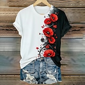 abordables Día de la Independencia Top-día de la independencia americana Mujer Camiseta Estampado Floral Graphic Bandera Vintage Moda Elegante Manga Corta Cuello Barco Escote Redondo Tops regulares Casual Diario Fin de semana Negro y