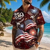  2026 250. męska koszulka z flagą USA 1776 letnia koszulka z guzikami z krótkim rękawem patriotyczna na świeżym powietrzu festiwal lato wiosna odwrócona 3D nadrukowane koszule z kołnierzykiem