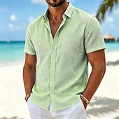 economico camicia da uomo con bottoni-Per uomo Camicia Camicia casual Camicia di Seersucker Camicia con Bottoni Blu Nero Verde chiaro Rosa Blu marino Manica Corta Colletto Colletto a Camicia Casuale Quotidiano Bottoni Abbigliamento