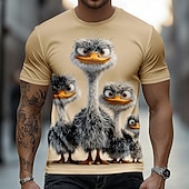 男性用 オーストリッチ スキン プリント 動物 Tシャツ 半袖 Tシャツ 3Dプリント クルーネック シャツ おかしい カジュアル 日常 ストリート ブルー イエロー カーキ色 夏 春 衣類 S M L XL 2XL 3XL