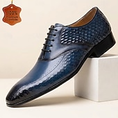 economico Scarpe Eleganti Classiche-Scarpe eleganti da uomo blu con texture effetto pelle di serpente, scarpe formali Oxford di lusso con lacci, ideali per matrimoni, affari, banchetti e occasioni speciali.