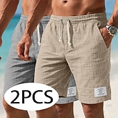 cheap Holiday-Men's Shorts Summer Shorts Beach Shorts Casual Shorts Drawstring Elastic Waist Plain Comfort Breathable Knee Length Casual Daily Outdoor Fashion Retro Vintage Gray+Khaki Blue+Navy Blue Micro-elastic