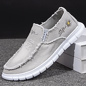 Χαμηλού Κόστους Slip-On Καθημερινά Παπούτσια-ανδρικά λευκά φθαρμένα slip-on παπούτσια – αναπνεύσιμα, ελαφριά, casual καμβατέ μοκασίνια, ξεφτισμένα street style φλατ παπούτσια για περπάτημα για το καλοκαίρι, τα ταξίδια και την καθημερινή μόδα.