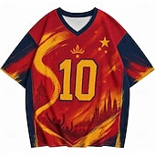 preiswerte Sport- und Fitness-T-Shirts-Fußball-Pokal 2026 Herren Zahlengrafik Spanien T Shirt Jersey Shirts Kurzarm T-Shirt 3D-Druck V Ausschnitt Hemd Sport Streetstyle Sport im Freien Spieltag American Football Rot 4 Rot 3 Rote Frühling