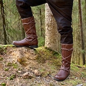 abordables Calzado-Medieval Renacimiento Zapatos Botas Botas hasta la rodilla Pirata Vikingo Cruzado Plano Disfraz Hombre Celta Pirata Víspera de Todos los Santos Mascarada Fiesta y Noche LARP Feria Ren Adultos Adulto