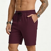 cheap Casual Shorts-Men's Shorts Summer Shorts Beach Shorts Casual Shorts Jacquard Pocket Elastic Waist Plain Comfort Breathable Knee Length Outdoor Beach Vacation Vacation Fashion Khaki Black Micro-elastic