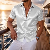 economico Camicie in raso da uomo-Per uomo Camicia Camicia in raso Camicia elegante Camicia con Bottoni Matrimonio Formale Blu chiaro Nero Bianco Vino Manica Corta Collo ripiegato Estate Abbigliamento Classico